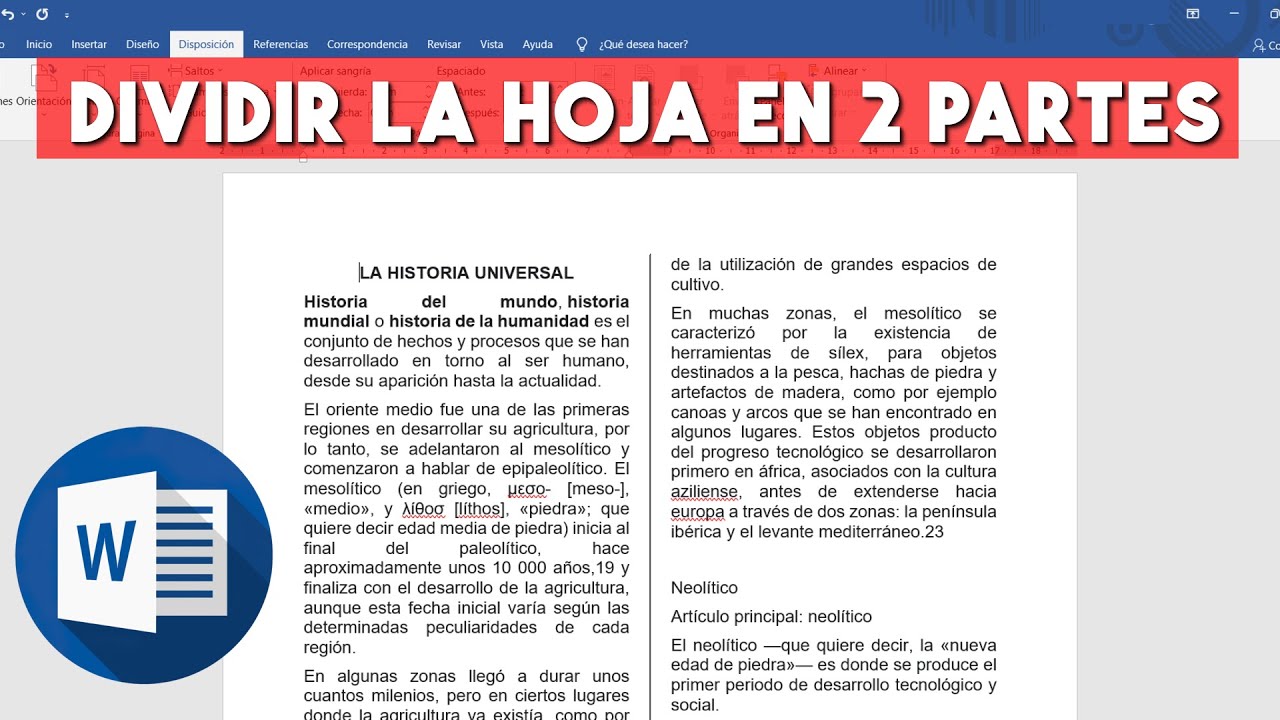 como dividir una hoja de word en dos partes iguales
