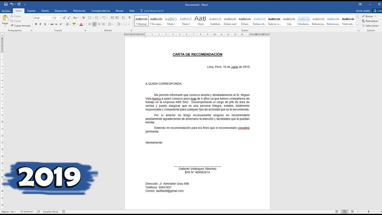 como se redacta una carta de recomendacion personal