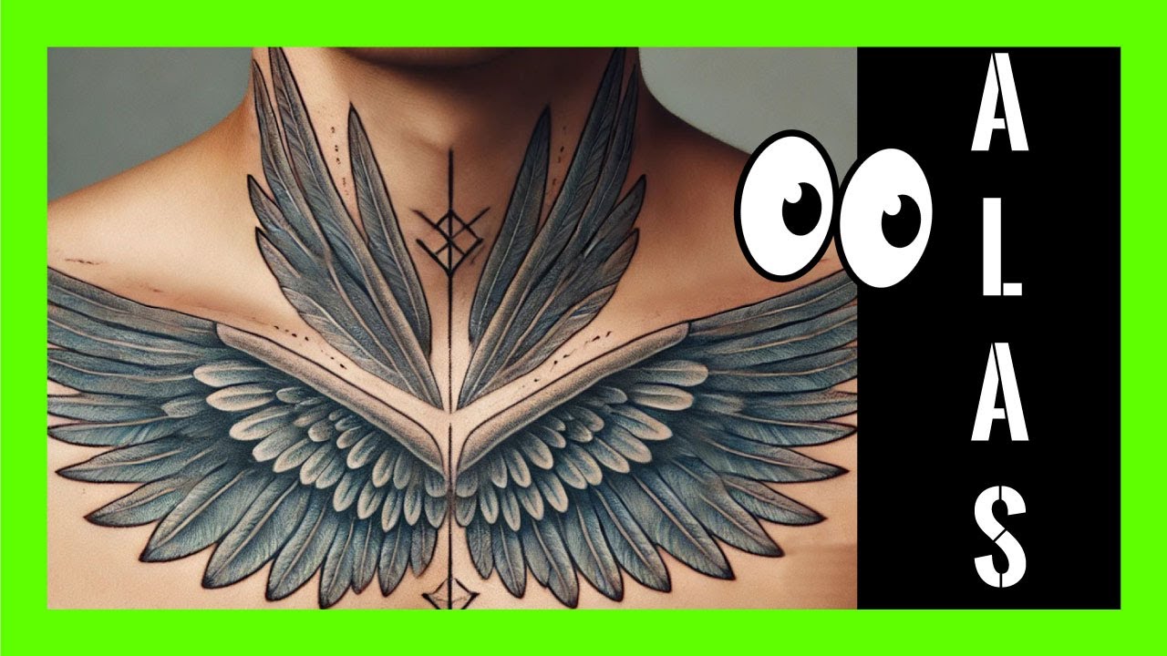 tatuajes de cruz con alas en el cuello
